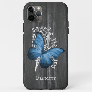 Blue Rustic Butterfly, gepersonaliseerd iPhone 11 Pro Max Hoesje