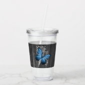 Blue Rustic Butterfly gepersonaliseerde acryltromm Acryl Drinkbeker (Achterkant)