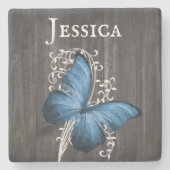 Blue Rustic Butterfly - Onderzetter met speciale t (Voorkant)