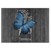 Blue Rustic Butterfly Personalized Cutting Board Snijplank (Voorkant)