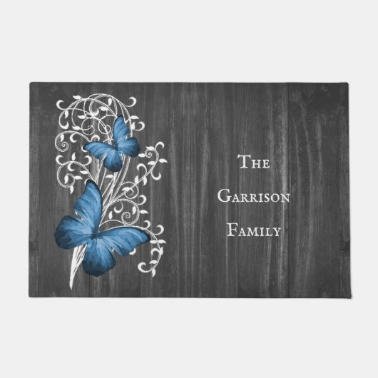 Blue Rustic Butterfly Personalized Doormat Deurmat (Voorkant)