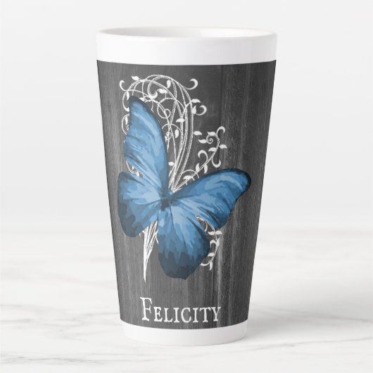 Blue Rustic Butterfly persoonlijke latte Mok (Voorkant)