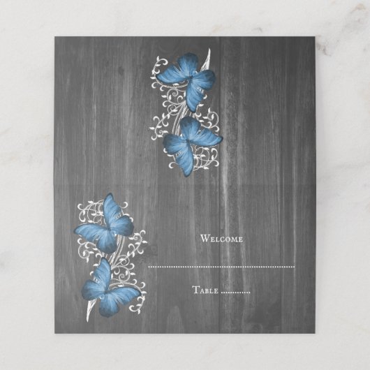 Blue Rustic Butterfly Reception Place Card (Buitenkant ongevouwen)