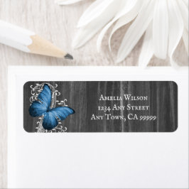 Blue Rustic Butterfly Return Address Label