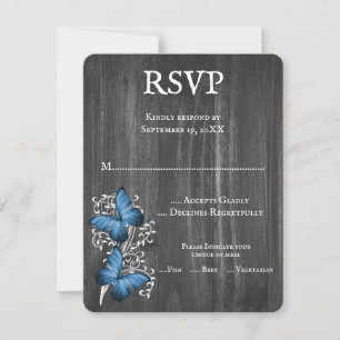 Blue Rustic Butterfly Wedding Carte RSVP