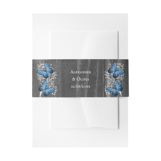 Blue Rustic Butterfly Wedding Invite Belly Band Uitnodigingen Wikkel (Voorkant Voorbeeld)