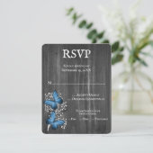Blue Rustic Butterfly Wedding RSVP Kaart (Staand voorkant)