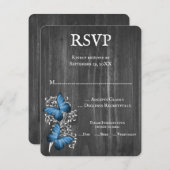 Blue Rustic Butterfly Wedding RSVP Kaart (Voorkant / Achterkant)