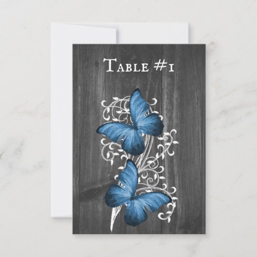 Blue Rustic Butterfly Wedding Table Kaart (Voorkant)