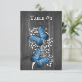 Blue Rustic Butterfly Wedding Table Kaart (Staand voorkant)