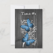 Blue Rustic Butterfly Wedding Table Kaart (Achterkant)