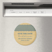 Blue Rustic Chevron Save the Date Magnet Magneet (Insitu (Vaatwasser))