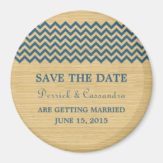 Blue Rustic Chevron Save the Date Magnet Magneet (Voorkant)