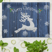 Blue Rustic Christmas Reindeer Serviette de cuisin (Plié)