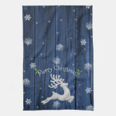 Blue Rustic Christmas Reindeer Serviette de cuisin (Vertical)