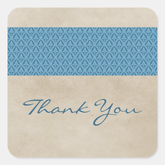 Blue Rustic Damask Dank je Stickers (Voorkant)