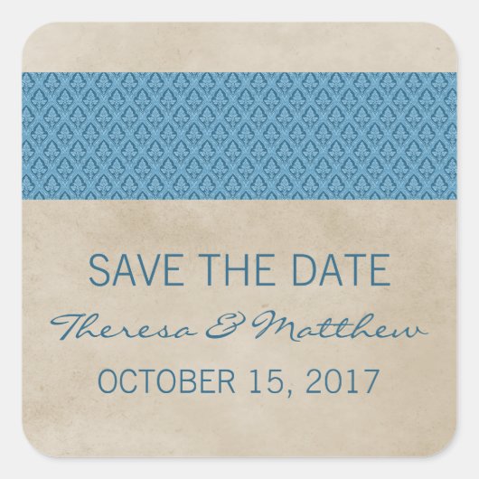Blue Rustic Damask Enregistrer les stickers Date (Devant)