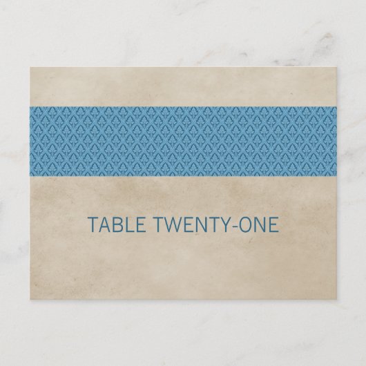 Blue Rustic Damask Numéro de table Carte postale (Devant)