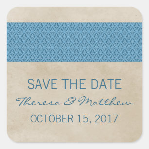 Blue Rustic Damask Save the Date Stickers
