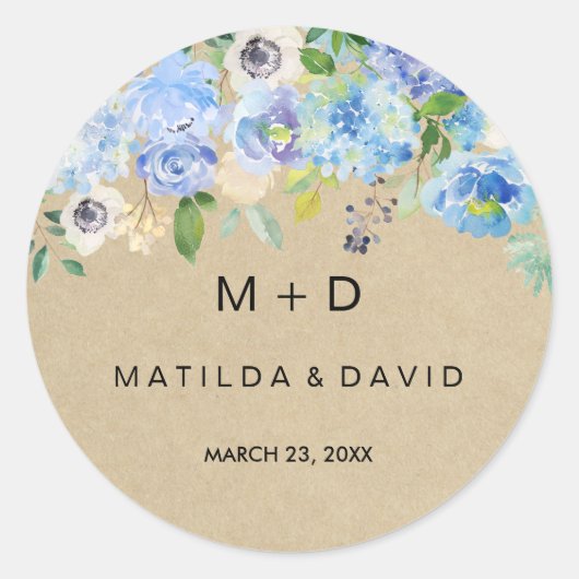 Blue Rustic Floral Wedding Sticker (Voorkant)