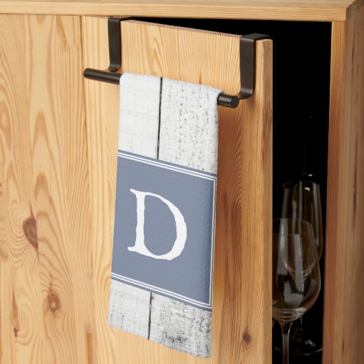 Blue Rustic Monogram Towel Theedoek (Derde Gevouwen)