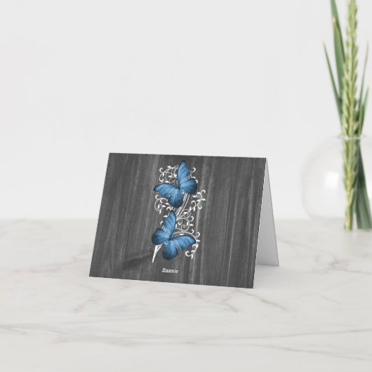Blue Rustic Papillon Mariage Merci Cartes (Dos)