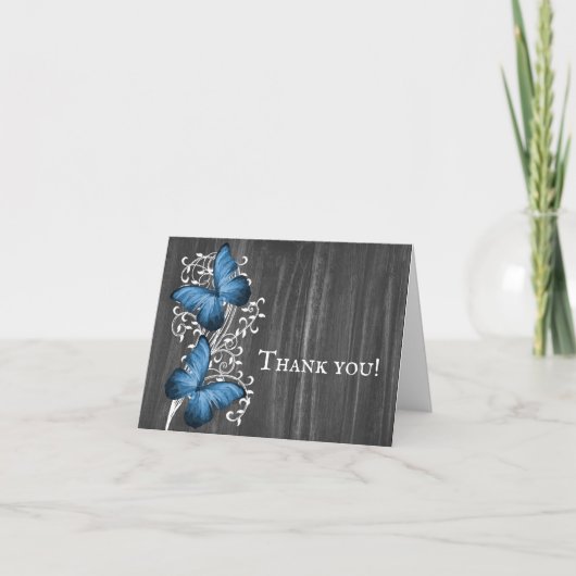 Blue Rustic Papillon Mariage Merci Cartes (Devant)