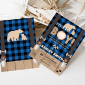 Blue Rustic Plaid Lumberjack Baby shower Kaart