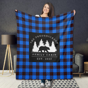 Blue Rustic Pset Beren Bossen Family Cabin Fleece Deken