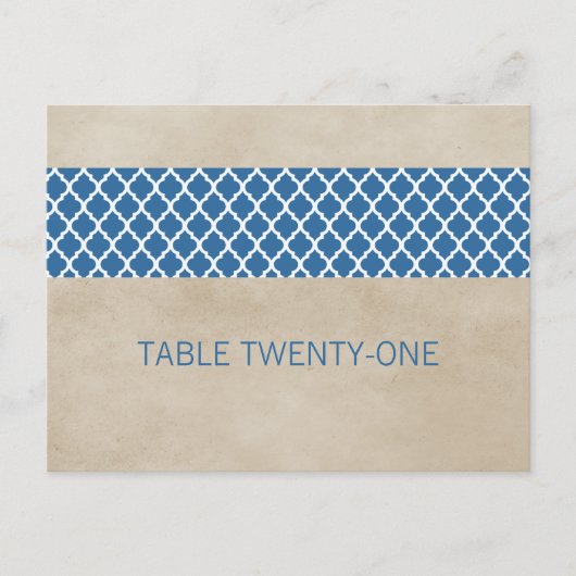 Blue Rustic Quatrefoil Numéro de table Carte posta (Devant)