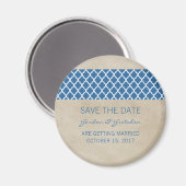 Blue Rustic Quatrefoil Save the Date Magnet Magneet (Voorkant / Achterkant)