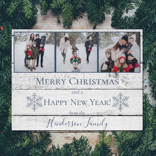 Blue Rustic Snowflakes Flat Holiday Carte photo