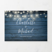 Blue Rustic String Lights Mason Jars Photo Wedding Drieluik Uitnodiging (Cover)