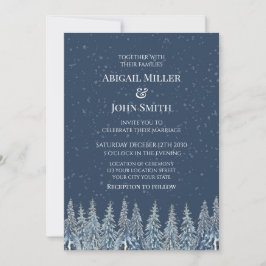 Blue Rustic Winter Forest Wedding Invitations Kaart