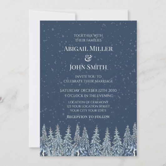 Blue Rustic Winter Forest Wedding Invitations Kaart (Voorkant)