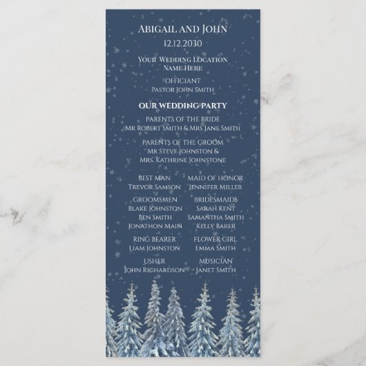 Blue Rustic Winter Forest Wedding Program Programma (Achterkant)