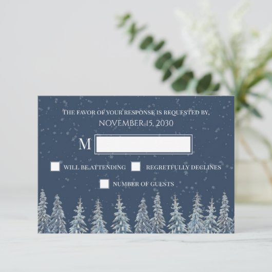Blue Rustic Winter Forest Wedding RSVP (Debout devant)