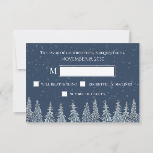 Blue Rustic Winter Forest Wedding RSVP Kaartje (Voorkant)