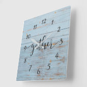 Blue Rustic Wood Gather Farmhouse Rustic Vierkante Klok (Hoek)