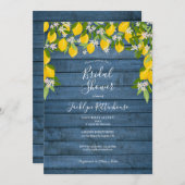 Blue Rustic Wood Lemon Greenery Vrijgezellenfeest Kaart (Voorkant / Achterkant)