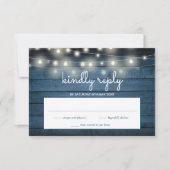 Blue Rustic Wood Panels String Lights RSVP Kaartje (Voorkant)