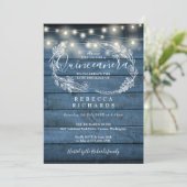 Blue Rustic Wood String Lights Quinceañera 15th Kaart (Staand voorkant)