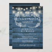 Blue Rustic Wood String Lights Quinceañera 15th Kaart (Voorkant / Achterkant)