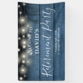 Blue Rustic Wood String Lights Retirement Party Spandoek (Verticaal)