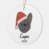 Blue Sable Frenchie Santa Hat Ornement de Noël (Gauche)