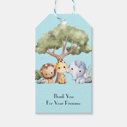 BLUE SAFARI BABY SHOWER CADEAULABEL (Voorkant)