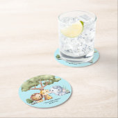 Blue safari baby shower  ronde kartonnen onderzetter (Insitu)