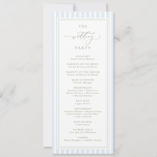 Blue & Sage Wedding Program Kaart (Achterkant)