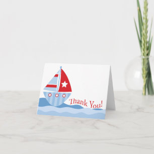 Blue Sailboat Baby shower Bedankt Opmerking Kaart
