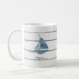 Blue Sailboat Nautical Shiplap Rustic Koffiemok